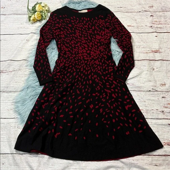 Hobbs London Black Red Jodie Knitted A-line Dress - Picture 2 of 8